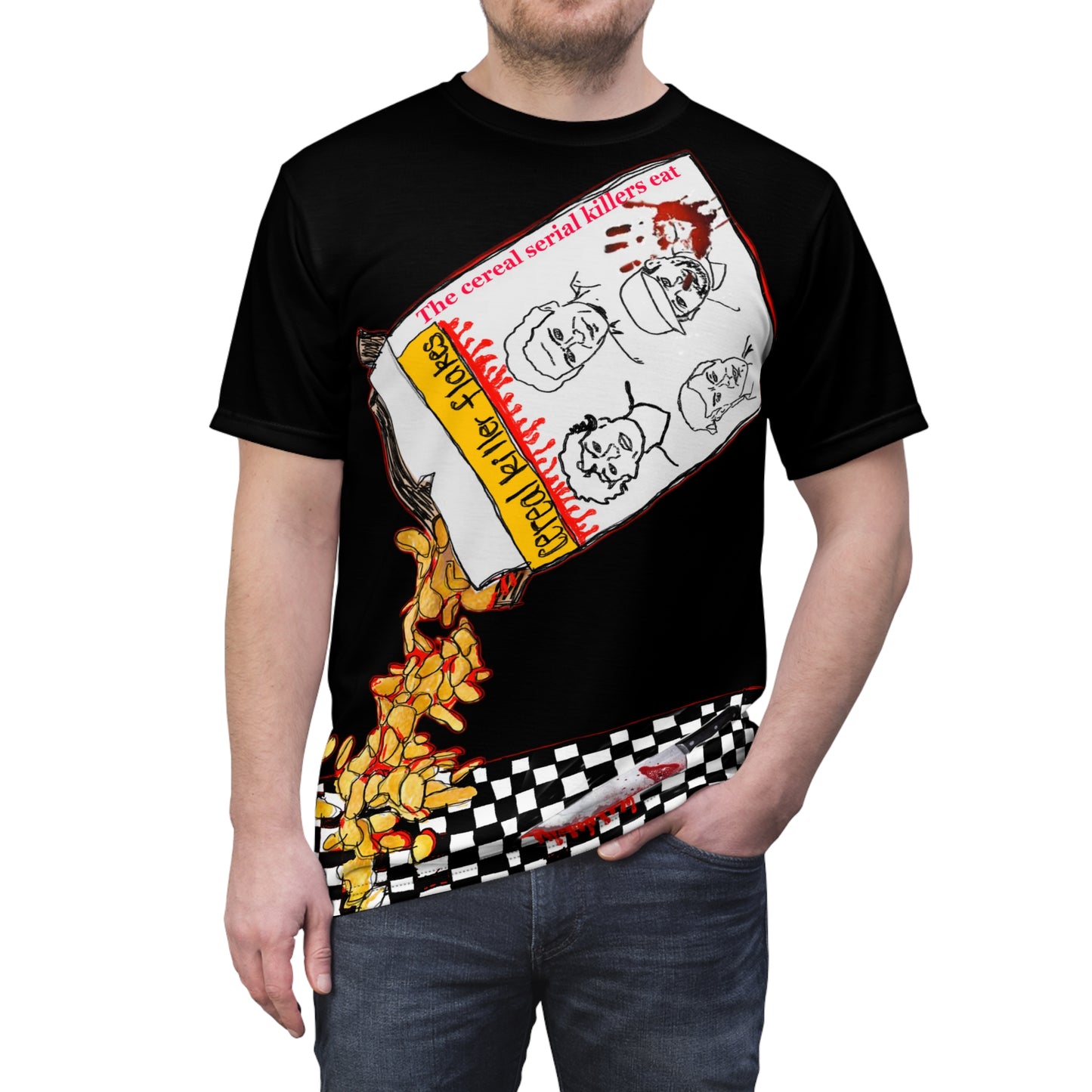 Serial Killer Flakes Full Print Black Tee